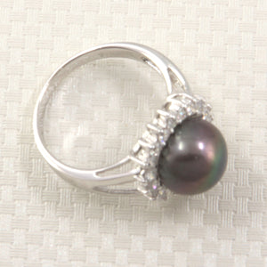 Solid 925 Sterling Silver Cultured Pearl & Cubic Zirconia Women’s Cluster Ring