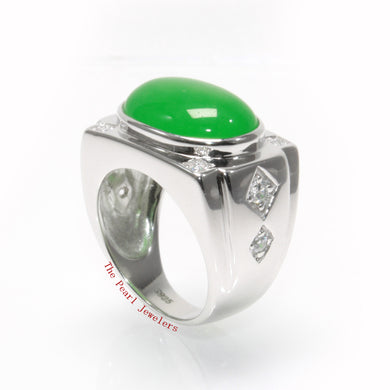 Sterling Silver Green Jade & Cubic Zirconia Ring