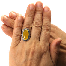 Load image into Gallery viewer, 9310114-Hand-Crafted-Sterling-Silver-Yellow-Agate-Solitaire-Ring