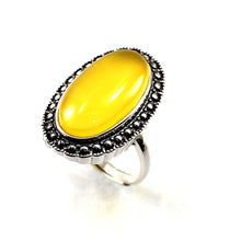 Load image into Gallery viewer, 9310114-Hand-Crafted-Sterling-Silver-Yellow-Agate-Solitaire-Ring