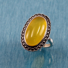 Load image into Gallery viewer, 9310114-Hand-Crafted-Sterling-Silver-Yellow-Agate-Solitaire-Ring