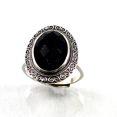 Sterling Silver Blue Sandstone Solitaire Ring (10x14mm)