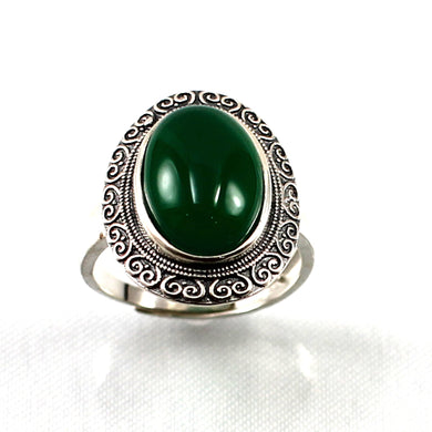 Sterling Silver Green Agate Solitaire Ring (10x13mm)