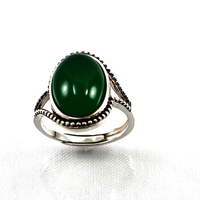 Sterling Silver Green Agate Solitaire Ring (10x14mm)