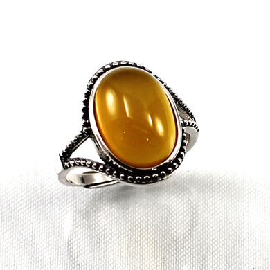 Sterling Silver Honey Agate Solitaire Ring (10x14mm)