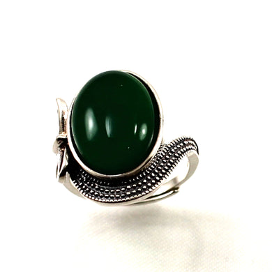 Green Agate Sterling Silver Hand Crafted Solitaire Ring (12x15mm)