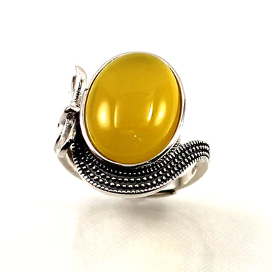 Honey Agate Sterling Silver Hand Crafted Solitaire Ring (12x15mm)