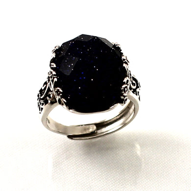 Sterling Silver Blue Sandstone Solitaire Ring (13x18mm)
