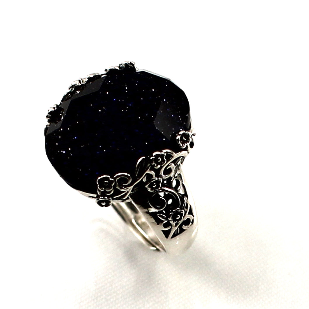 Sterling Silver Blue Sandstone Solitaire Ring (13x18mm)