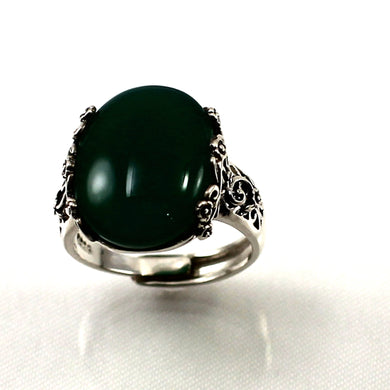 Sterling Silver Green Agate Solitaire Ring (13x18mm)