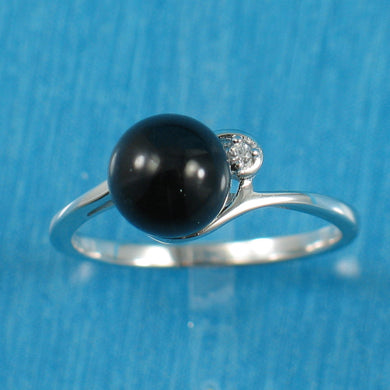 Sterling Silver Black Onyx & CZ Accent Ring (8mm)