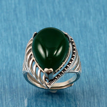 Load image into Gallery viewer, 9310623-Solid-Sterling-Silver-Green-Agate-Gemstone-Solitaire-Ring