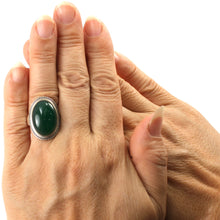 Load image into Gallery viewer, 9310633-Solid-Sterling-Silver-Green-Agate-Solitaire-Adjustable-Size-Ring