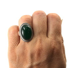 Load image into Gallery viewer, 9310633-Solid-Sterling-Silver-Green-Agate-Solitaire-Adjustable-Size-Ring