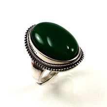 Load image into Gallery viewer, 9310633-Solid-Sterling-Silver-Green-Agate-Solitaire-Adjustable-Size-Ring