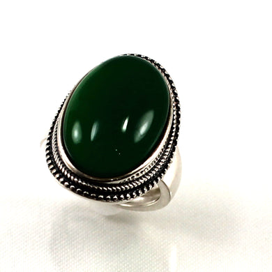 Solid Sterling Silver Green Agate Solitaire Adjustable Size Ring