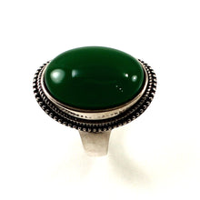 Load image into Gallery viewer, 9310633-Solid-Sterling-Silver-Green-Agate-Solitaire-Adjustable-Size-Ring