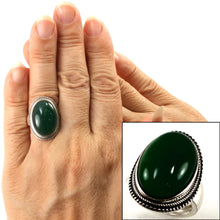 Load image into Gallery viewer, 9310633-Solid-Sterling-Silver-Green-Agate-Solitaire-Adjustable-Size-Ring