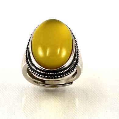 Solid Sterling Silver Yellow Agate Solitaire Adjustable Size Ring