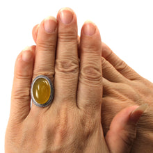 Load image into Gallery viewer, 9310634-Solid-Sterling-Silver-Yellow-Agate-Solitaire-Adjustable-Size-Ring