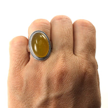 Load image into Gallery viewer, 9310634-Solid-Sterling-Silver-Yellow-Agate-Solitaire-Adjustable-Size-Ring