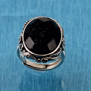 Adjustable Size Ring Crafted Solid Sterling Silver Blue Sandstone
