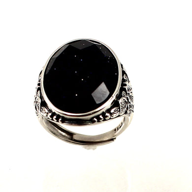 Adjustable Ring Size Crafted Solid Sterling Silver Blue Sandstone