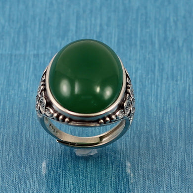 Adjustable Ring Size Crafted Solid Sterling Silver Green Agate