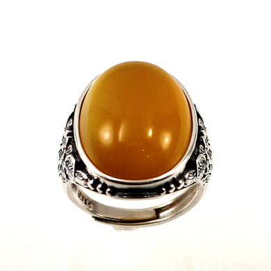 Adjustable Ring Size Crafted Solid Sterling Silver Yellow Agate
