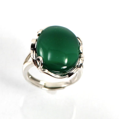 Solid Sterling Silver Green Agate Antique Style Solitaire Ring
