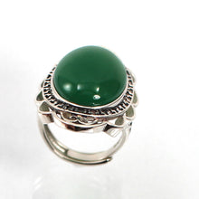 Load image into Gallery viewer, 9310673-Green-Agate-Solid-Sterling-Silver-Antique-Style-Solitaire-Ring