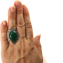 Load image into Gallery viewer, 9310673-Green-Agate-Solid-Sterling-Silver-Antique-Style-Solitaire-Ring