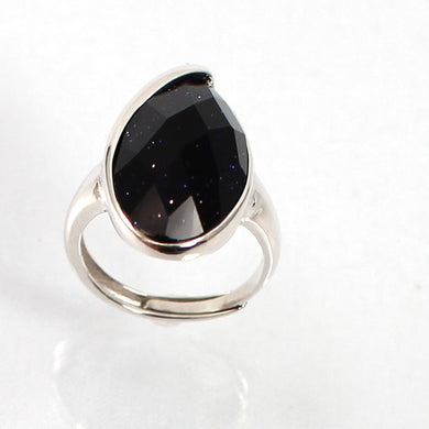 Sterling Silver Blue Sandstone Solitaire Ring