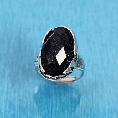 Sterling Silver Blue Sandstone Solitaire Ring