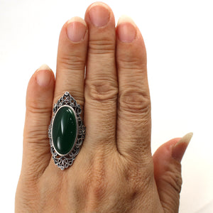 9310723-Green-Agate-Antique-Style-Solitaire-Ring-Solid-Sterling-Silver