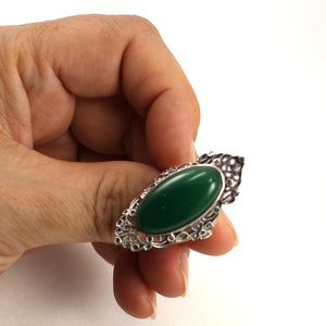 9310723-Green-Agate-Antique-Style-Solitaire-Ring-Solid-Sterling-Silver