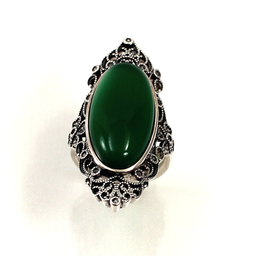 9310723-Green-Agate-Antique-Style-Solitaire-Ring-Solid-Sterling-Silver