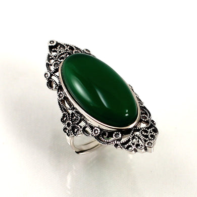 Sterling Silver Green Agate Solitaire Adjustable Ring Size