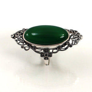 9310723-Green-Agate-Antique-Style-Solitaire-Ring-Solid-Sterling-Silver