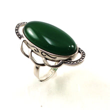 Load image into Gallery viewer, 9310733-Green-Agate-Antique-Style-Solitaire-Adjustable-Size-Ring-.925-Silver