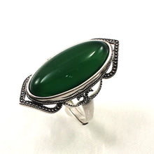 Load image into Gallery viewer, 9310743-Green-Agate-Antique-Style-Adjustable-Size-Solitaire-Ring-Sterling-Silver