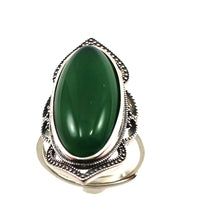 Load image into Gallery viewer, 9310743-Green-Agate-Antique-Style-Adjustable-Size-Solitaire-Ring-Sterling-Silver