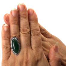 Load image into Gallery viewer, 9310743-Green-Agate-Antique-Style-Adjustable-Size-Solitaire-Ring-Sterling-Silver