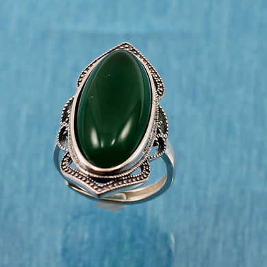 Sterling Silver Green Agate Solitaire Adjustable Ring Size
