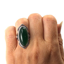 Load image into Gallery viewer, 9310743-Green-Agate-Antique-Style-Adjustable-Size-Solitaire-Ring-Sterling-Silver