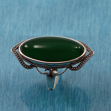 Load image into Gallery viewer, 9310743-Green-Agate-Antique-Style-Adjustable-Size-Solitaire-Ring-Sterling-Silver