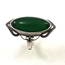 Load image into Gallery viewer, 9310743-Green-Agate-Antique-Style-Adjustable-Size-Solitaire-Ring-Sterling-Silver