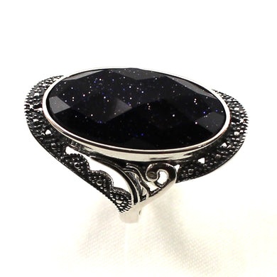 Solitaire Adjustable Ring Size Sterling Silver Blue Sandstone