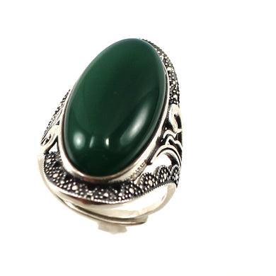 Solitaire Adjustable Ring Size Sterling Silver Green Agate