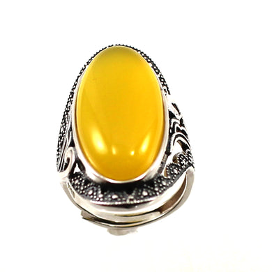 Solitaire Adjustable Ring Size Sterling Silver Honey Agate